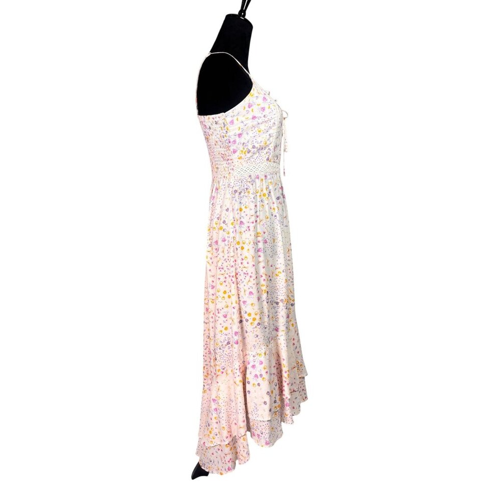 Japna Floral Maxi Dress Small - Boho Chic Cottagecore High-Low Ruffle Hem - Past - Picture 8 of 14